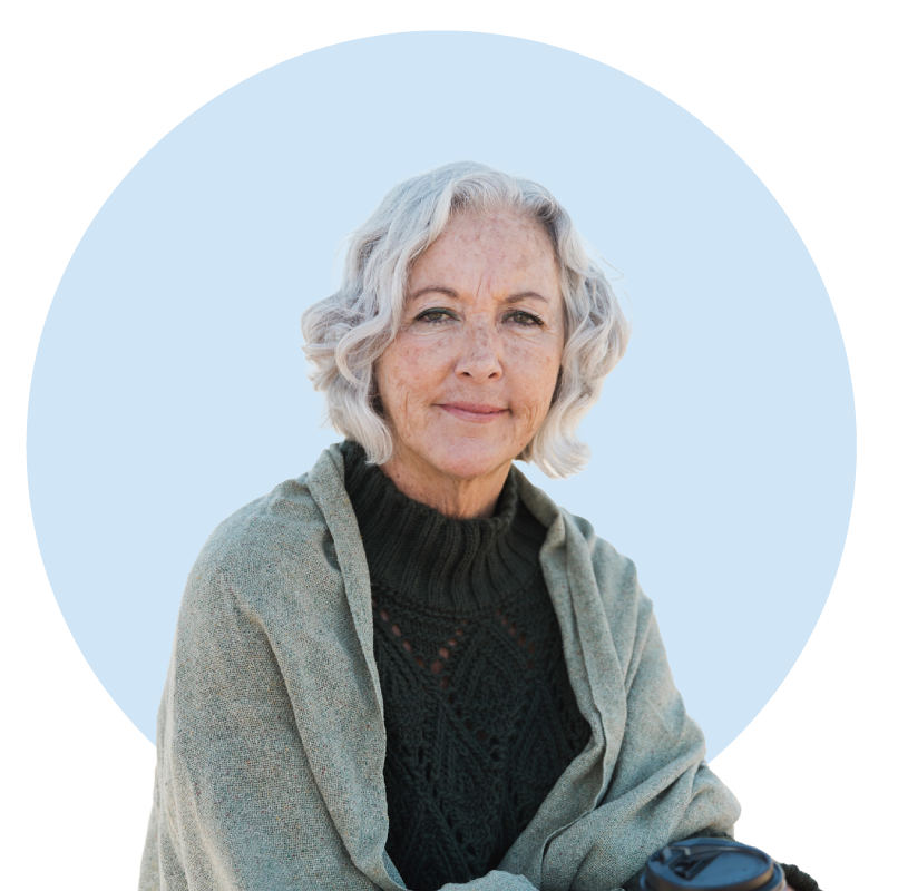 Age-Brightly-pensive-older-woman-drinking-coffee-blue-circle